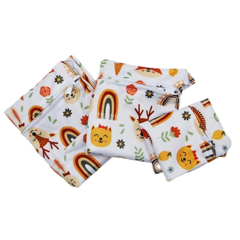 Asenappy 3pcs Cloth Diaper Wet Dry Bags Waterproof Reusable with Two Zippered Pockets Travel Beach Pool Daycare Soiled Baby Items Yoga Gym Bag for Swimsuits or Wet Clothes (rainbow fox) - Image 3